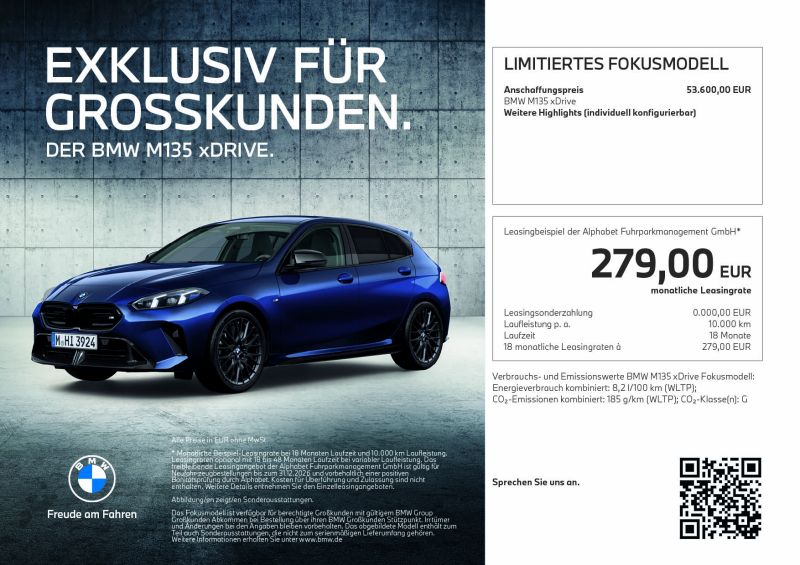 BMW M135 xDrive exklusiv für Großkunden BMW M135 xDrive exklusiv für Großkunden