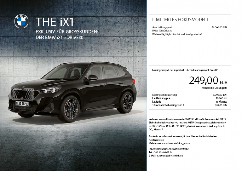 BMW iX1 xDrive30 exklusiv für Großkunden BMW iX1 xDrive30 exklusiv für Großkunden